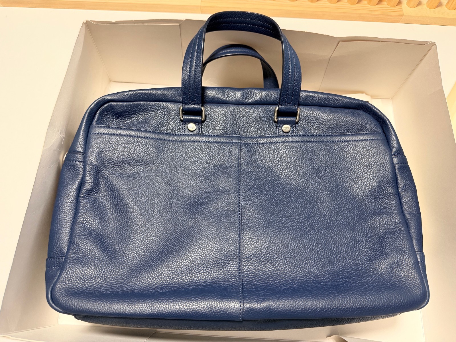 COACH Briefcase Business Bag Navy Blue Leather F70366 Transatlantic Commuter