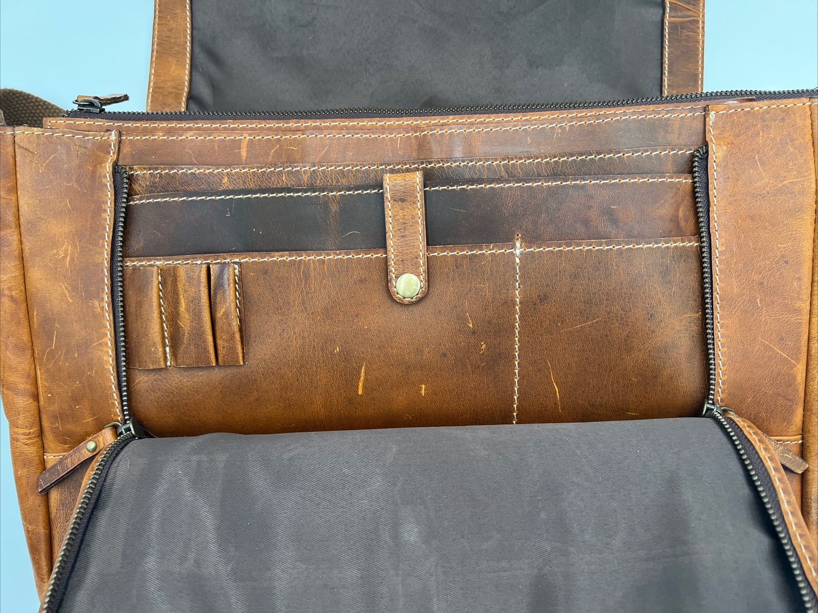 Utopia Office Bag by Aaron Leather Goods, Caramel Brown – Perfectly Distressed