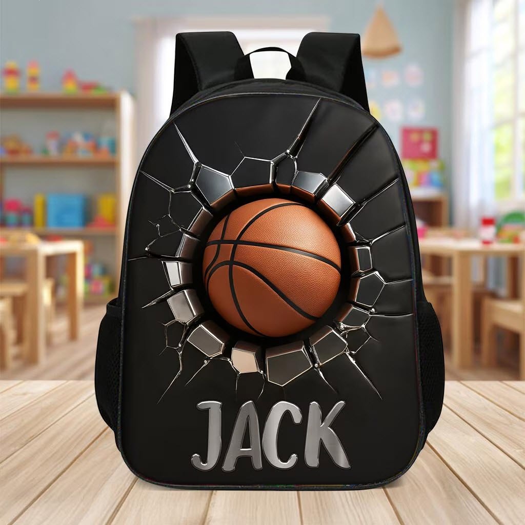 Custom 3D Basketball Backpack Set with Water Bottle Lunch Bag Boys School Gift