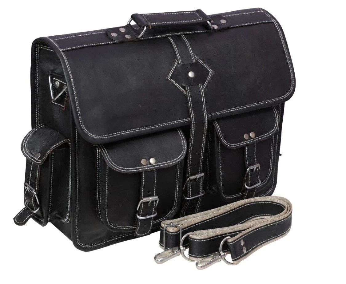 Laptop Messenger Bag Rustic Leather Office Shoulder Briefcase Travel 18″ WorkPlw