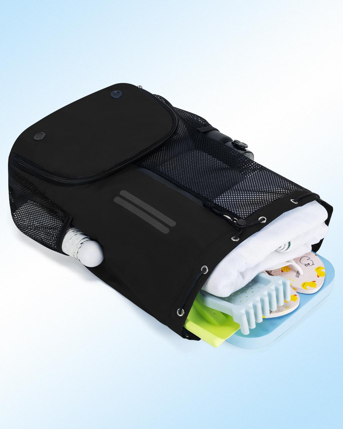 Swim Bag Mesh Drawstring Backpack with Shoe Compartment & Wet Pocket Waterproof