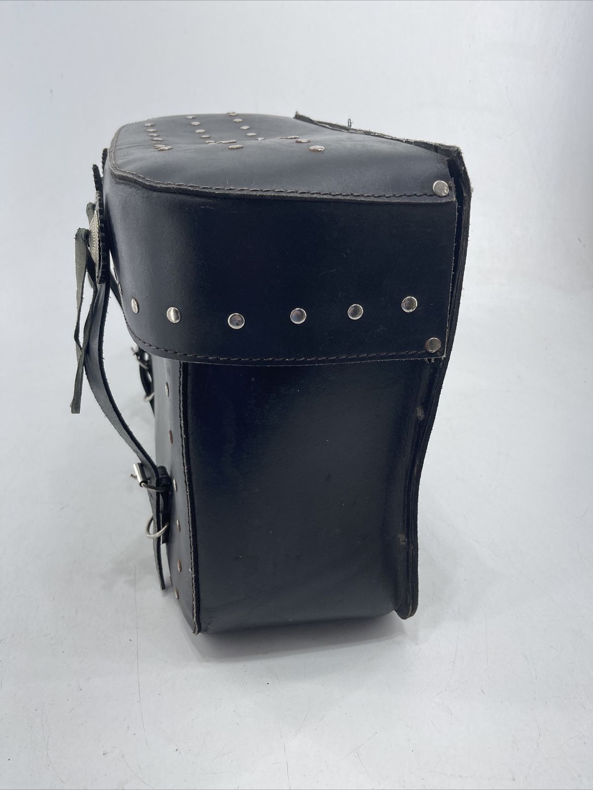Handcrafted Black Leather Saddle Bag Motorcycle Luggage Storage Bag
