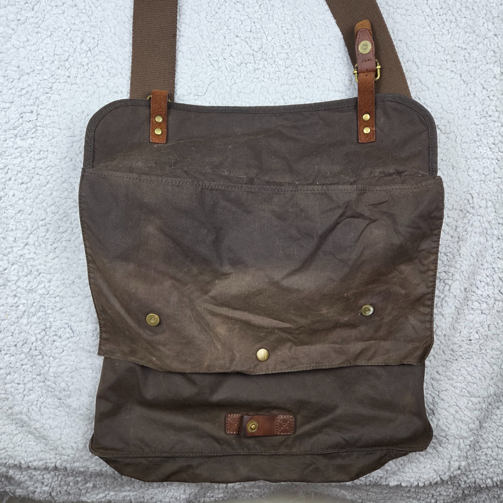 J.Crew Millerain Messenger Bag Waxed Cotton Leather Trim Old Money Preppy