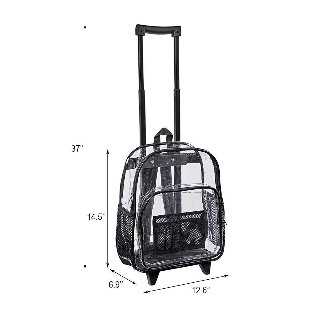 Rolling Clear Backpack, Heavy Duty See Through Bookbag, Transparent with Wheels