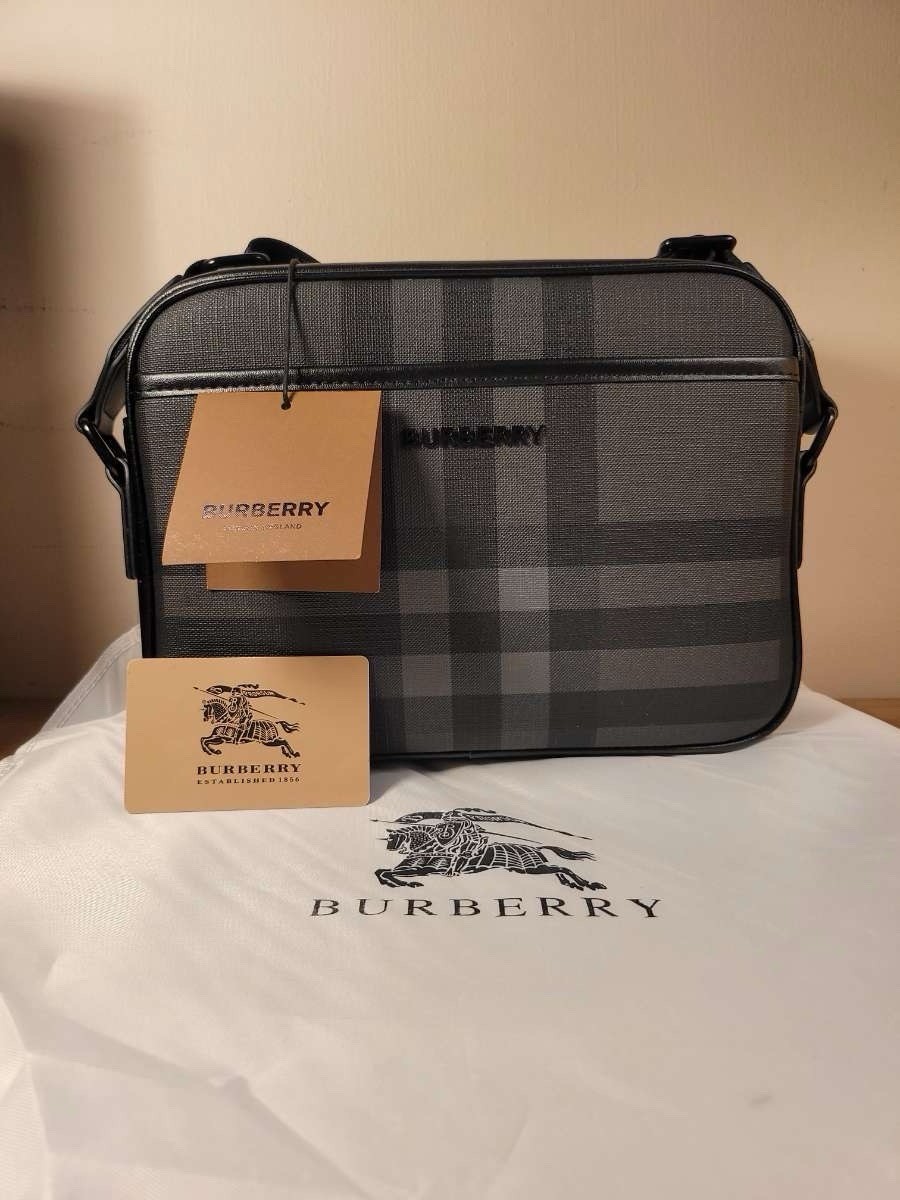 Burberry Gray/Black Check Crossbody Bag Adjustable Strap Zip & Button
