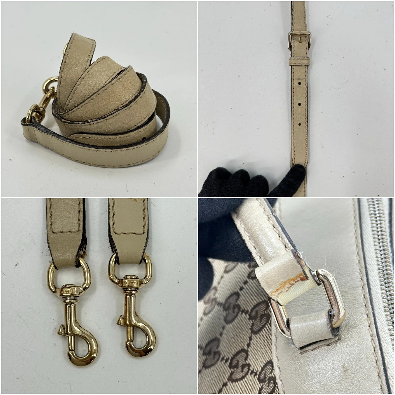 GUCCI GG Canvas Beige White Sherry Line 2WAY Handbag with Shoulder Strap