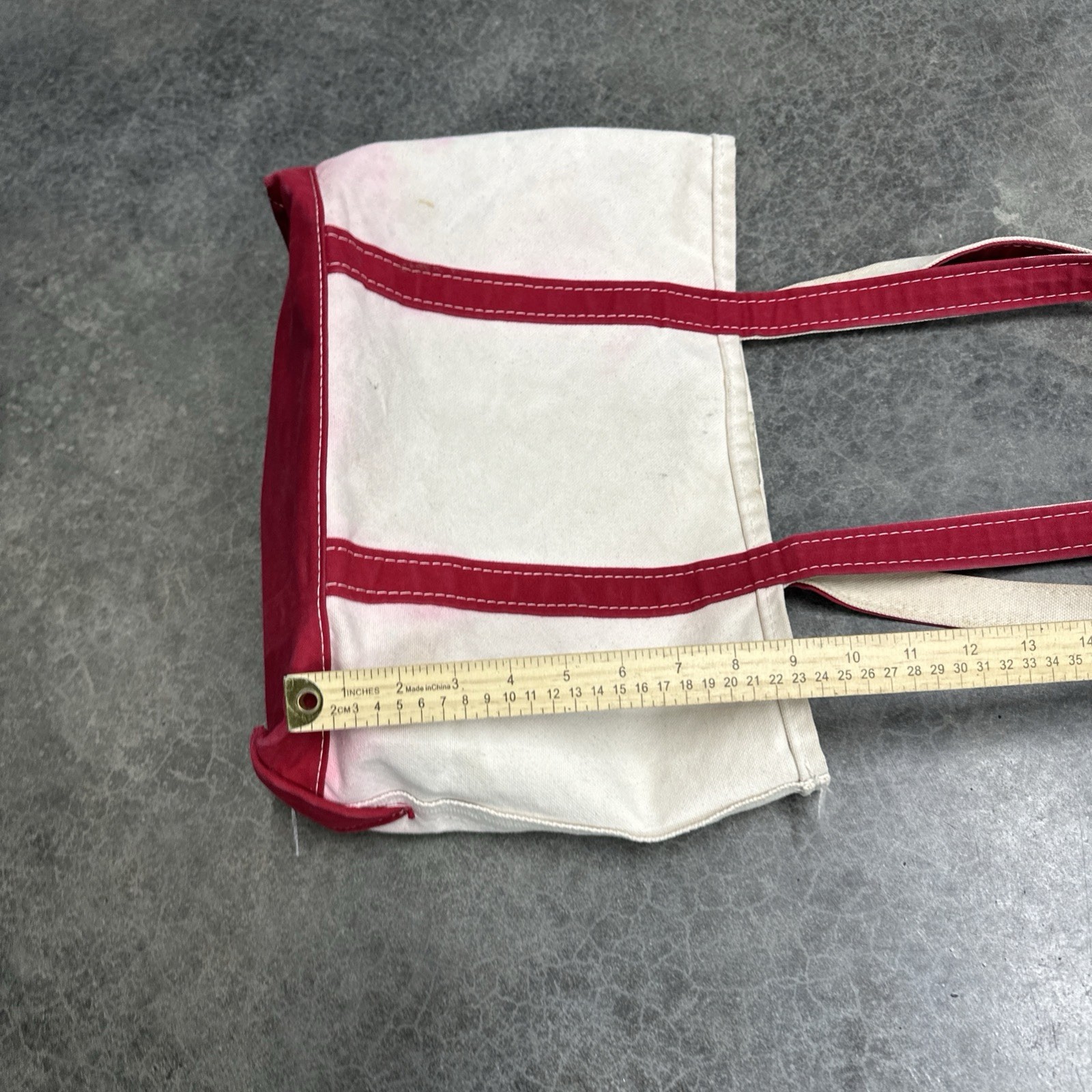 L.L. Bean Boat & Tote Bag Canvas Made In USA Wine Maroon White Medium