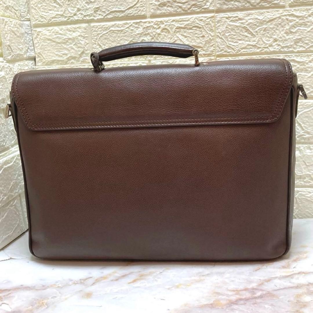 Dunhill Flap Briefcase Business Bag Brown Calf Leather Lock & Key Top Handle Men