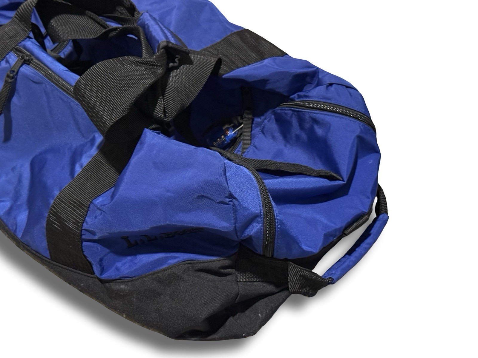 LL Bean Duffle Bag Medium Adventure Royal Blue/Black Travel Gym Nylon 05382 VTG