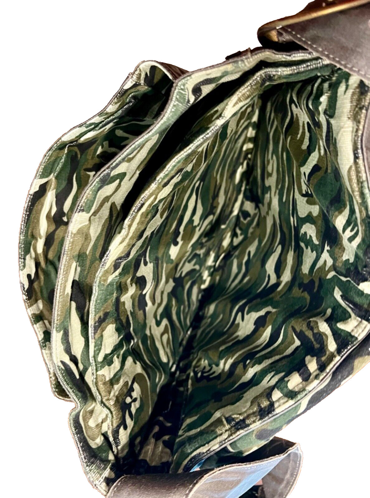 Messenger Shoulder Bag Canvas Faux Leather Flap with Camo Lining