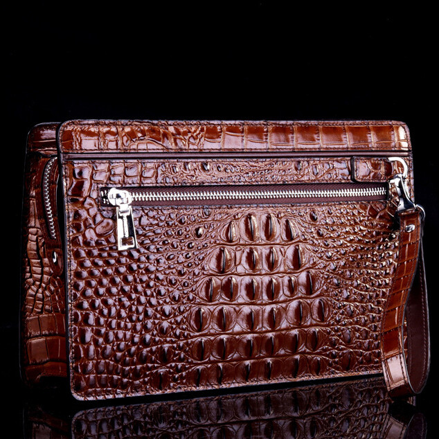 Cowhide Leather Business Envelope Bag Crocodile Pattern Clutch Bag Large Wallet