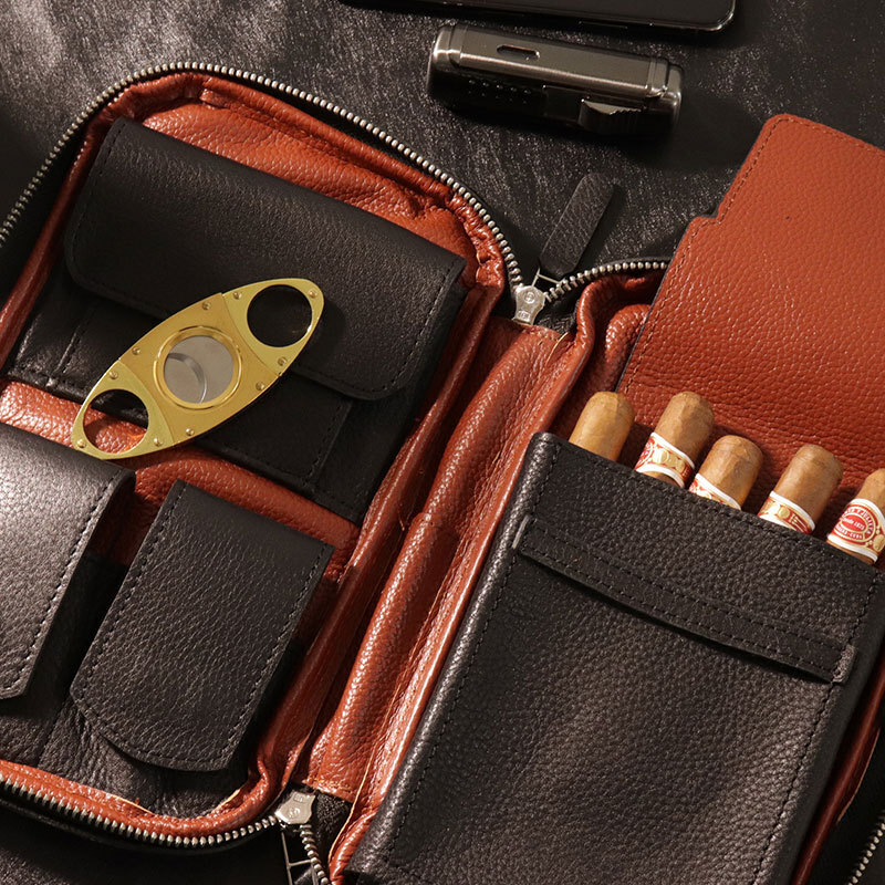 Multifunctional Retro Cowhide Leather Cigar Box travel Cigarette Case for Cigar