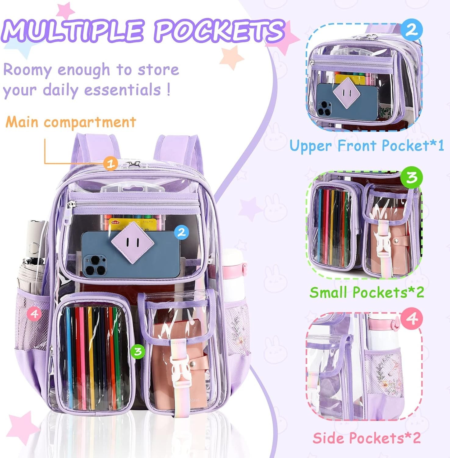 Vibrant See-Through Backpack with Reinforced Stitching – Ideal for All Occasions
