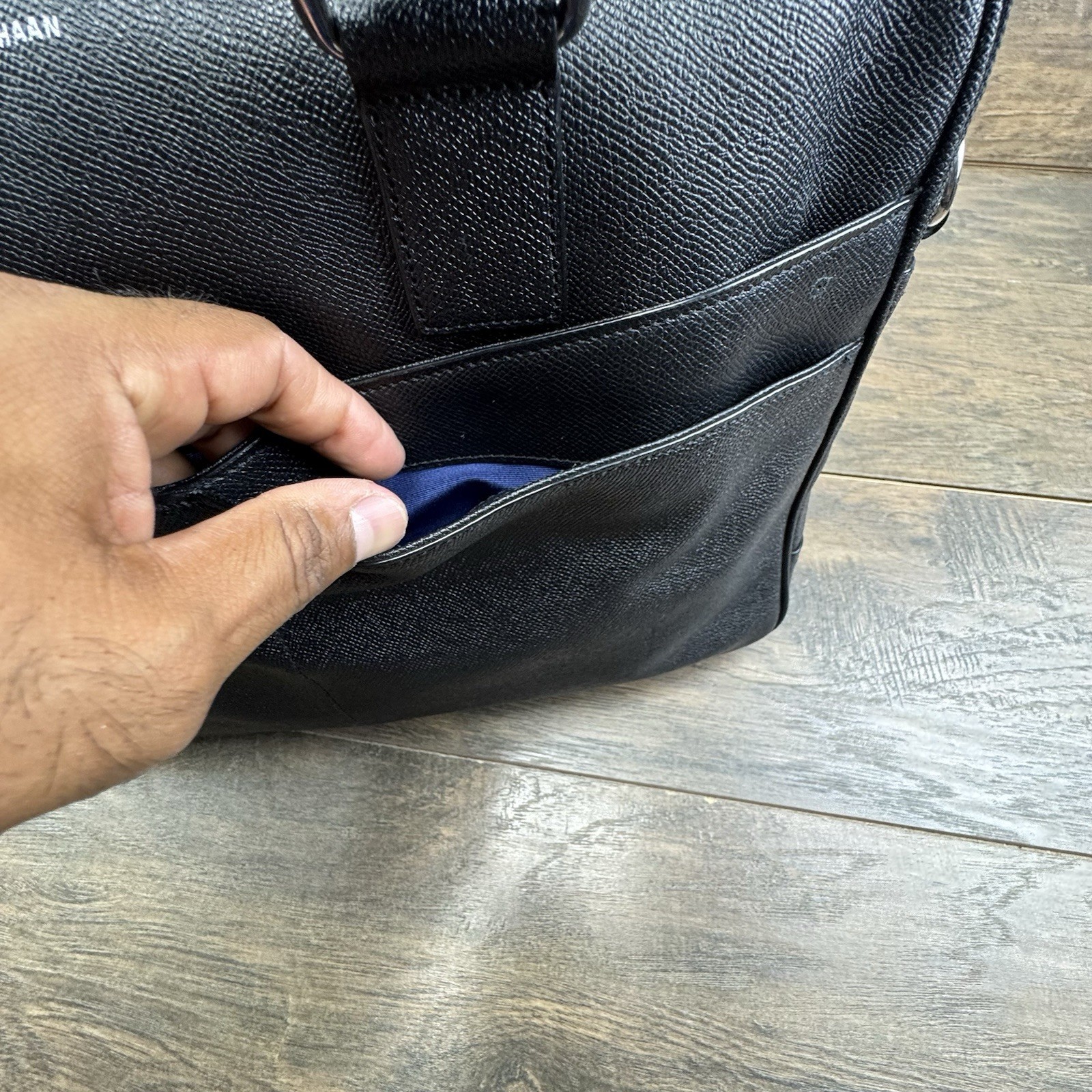 American Airlines x Cole Haan Brief Bag Black Pebbled Leather Laptop Case-READ