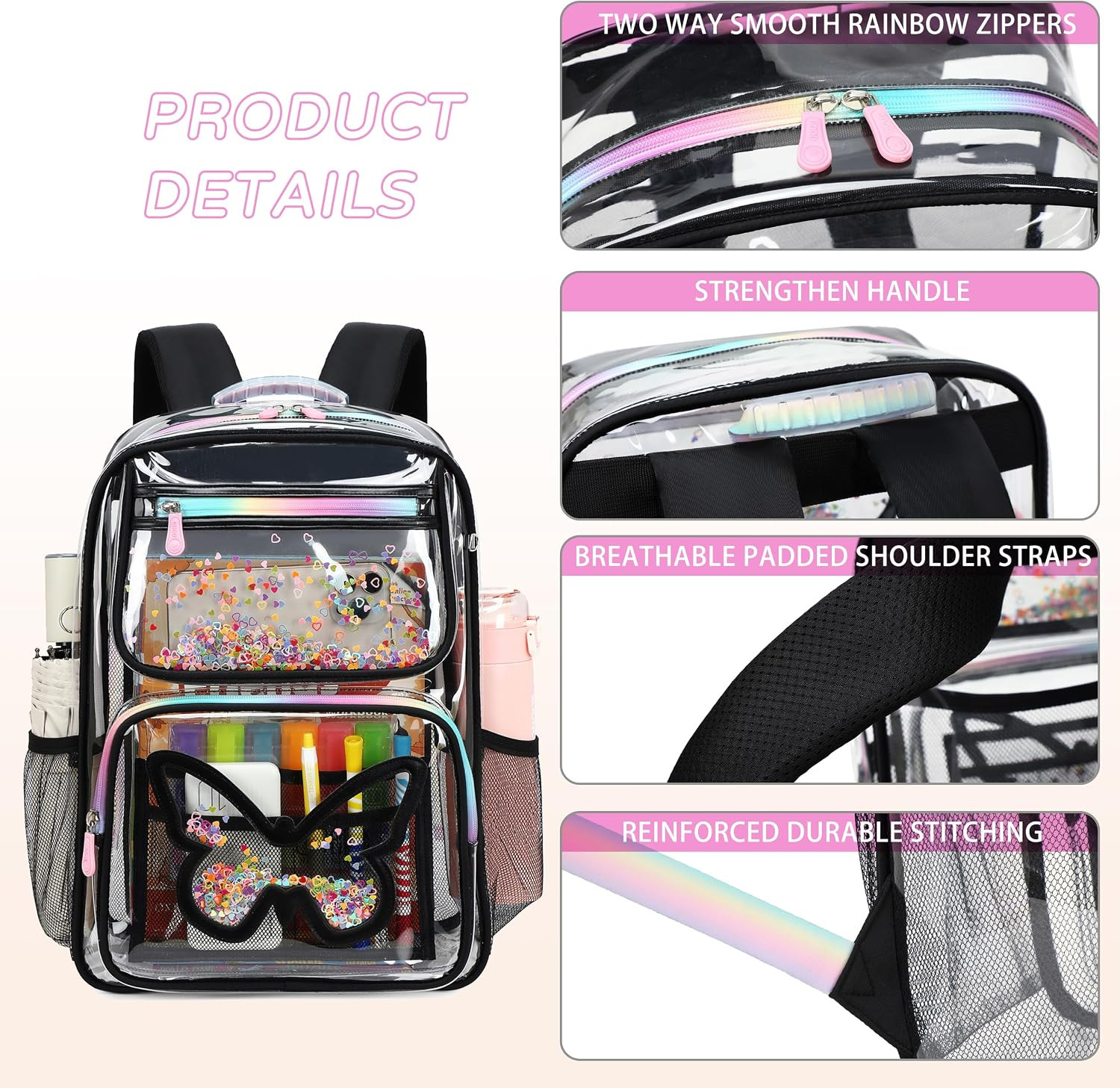 Clear Backpack for School,Large Bookbag Heavy Duty See through Butterfly Backpac