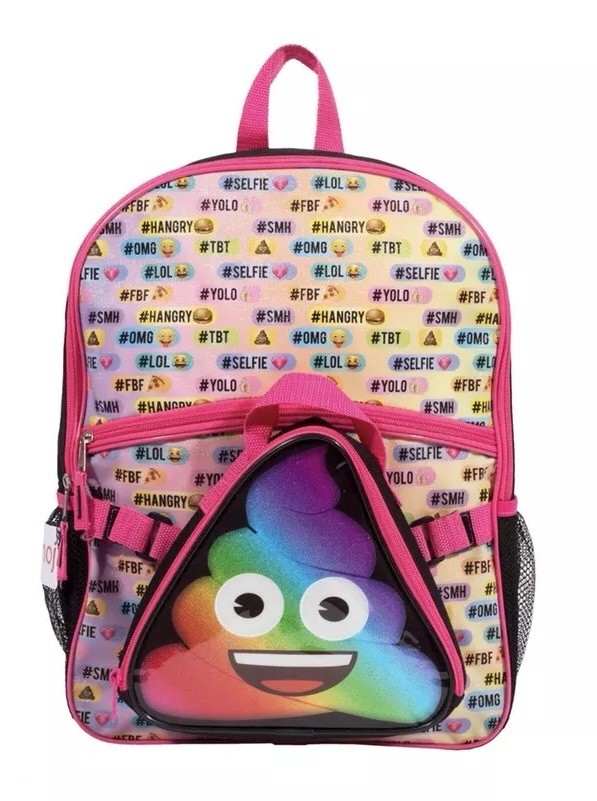Emoji Rainbow Poo Backpack with Lunch Kit