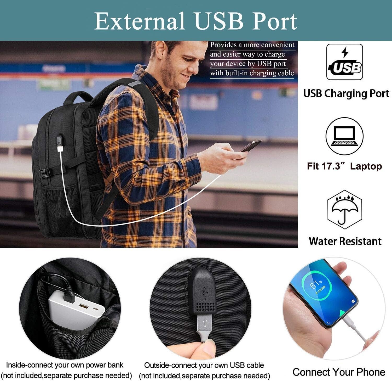 Luxury 50L Waterproof Laptop Backpack for Men with USB Port & Anti-Theft Design