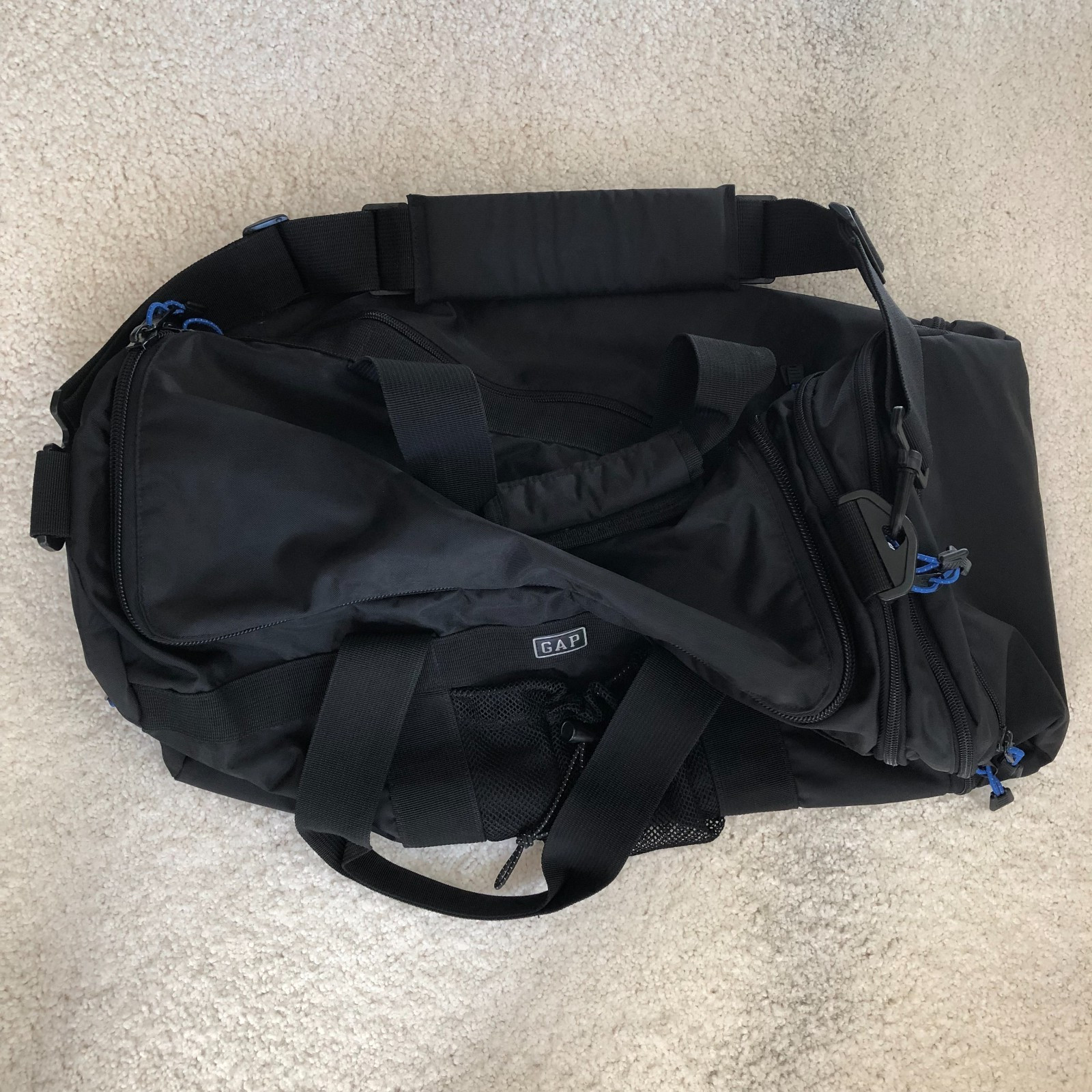 Vintage Gap Duffle Bag Black Nylon Double Handles & Strap