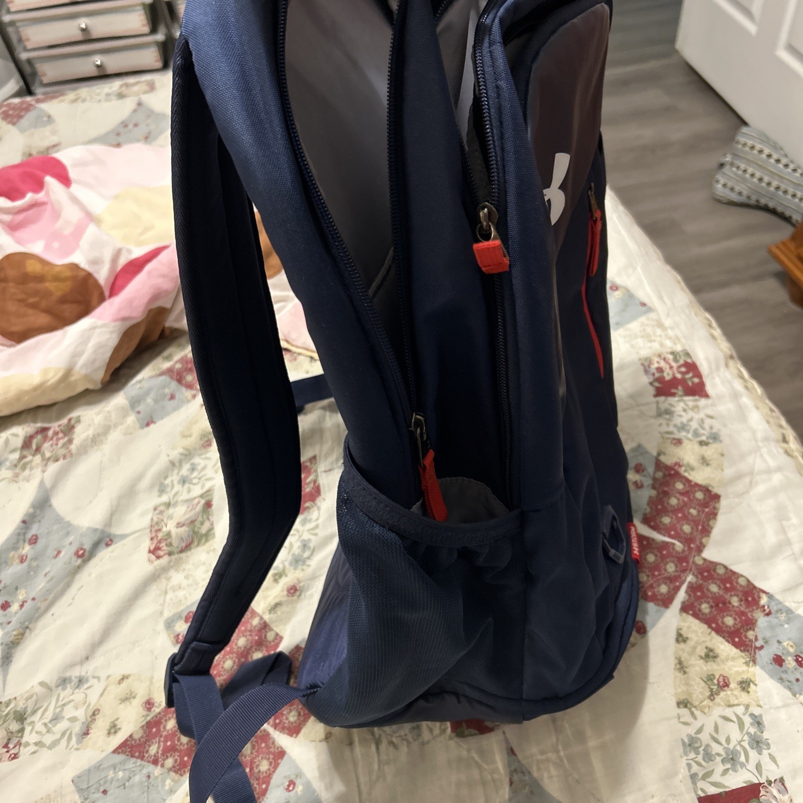 Under Armour Storm Backpack – Navy Blue & Red | Water-Repellent Gym/School Bag