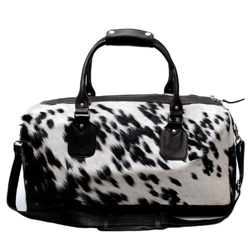 Hair on Cowhide Leather Duffle Bag – Handmade Travel Weekender Overnight Gym Bag