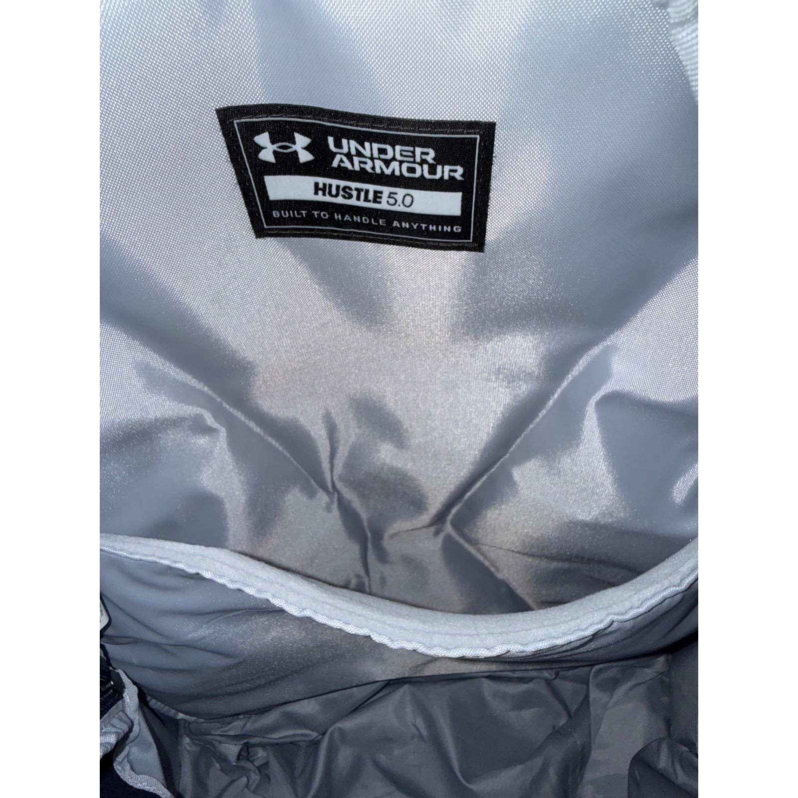 Under Armour Hustle 5.0 Backpack Navy Blue Red UA Storm Water Resistant Bag
