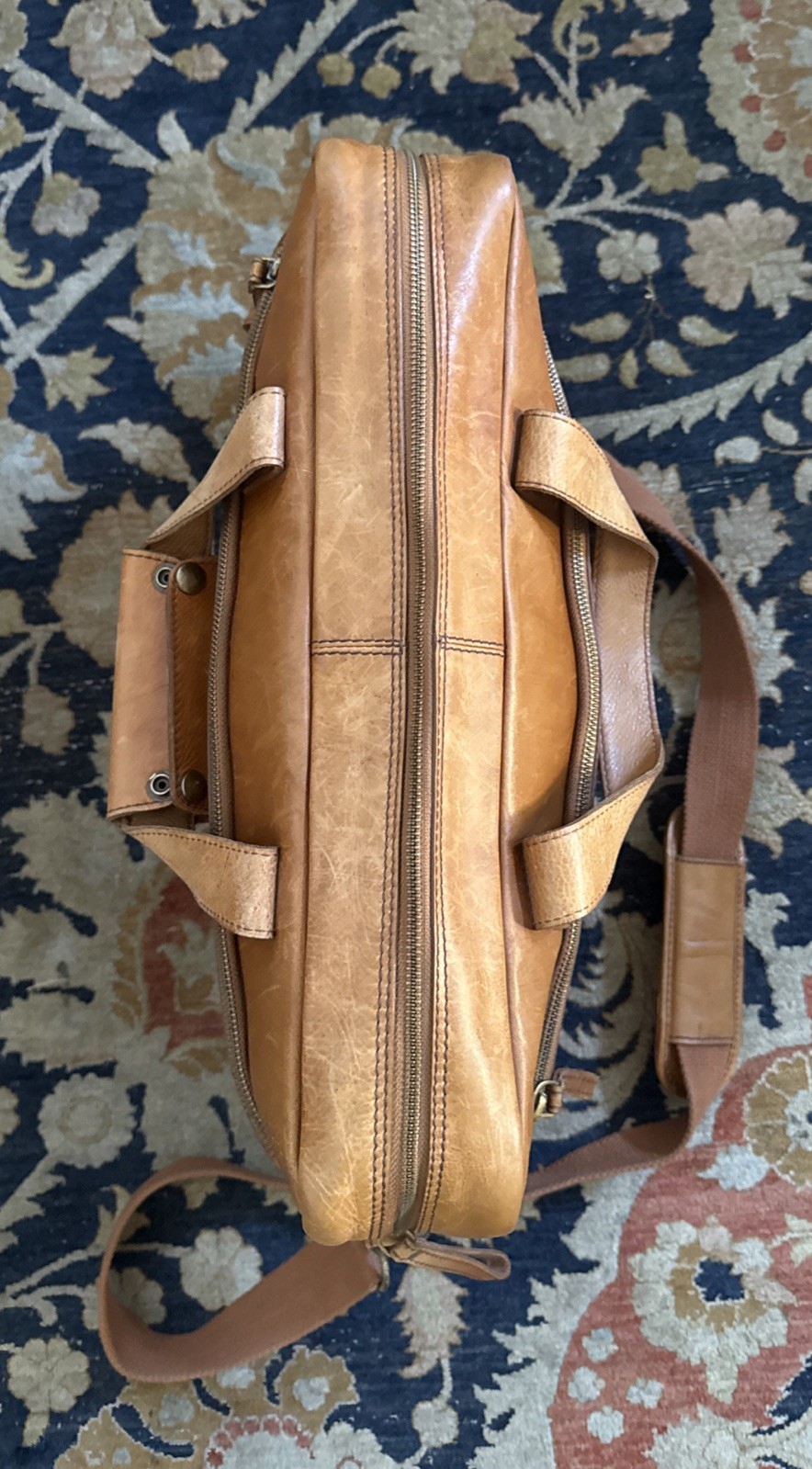 Rawlings Rugged Briefcase Large Distressed Leather Vintage Tan Heritage Stripe