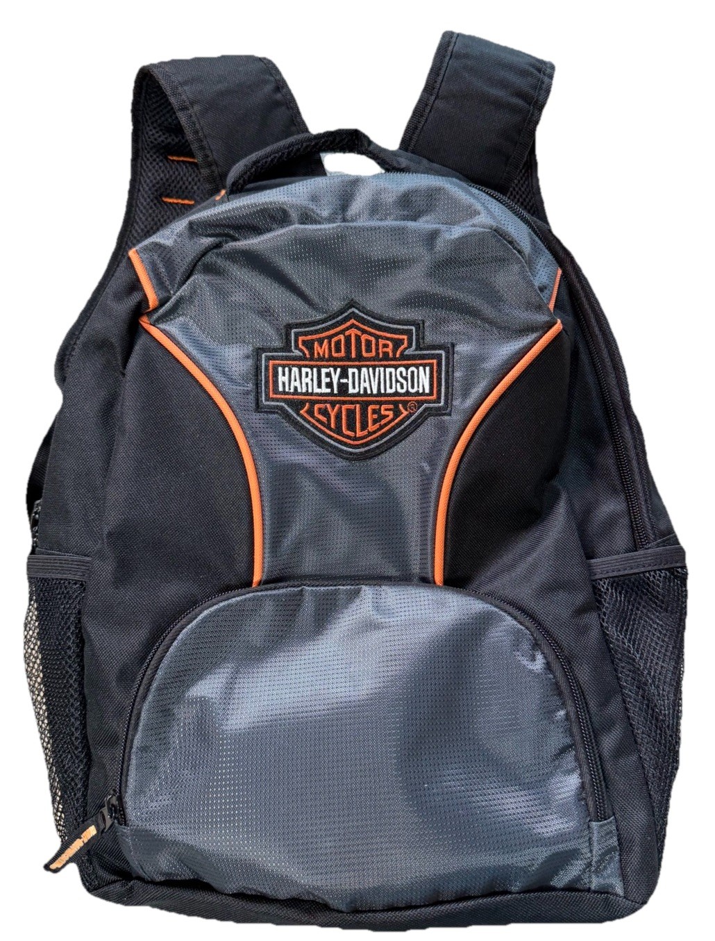 Harley-Davidson Bar & Shield Backpack Black Orange Nylon Travel Daypack EUC