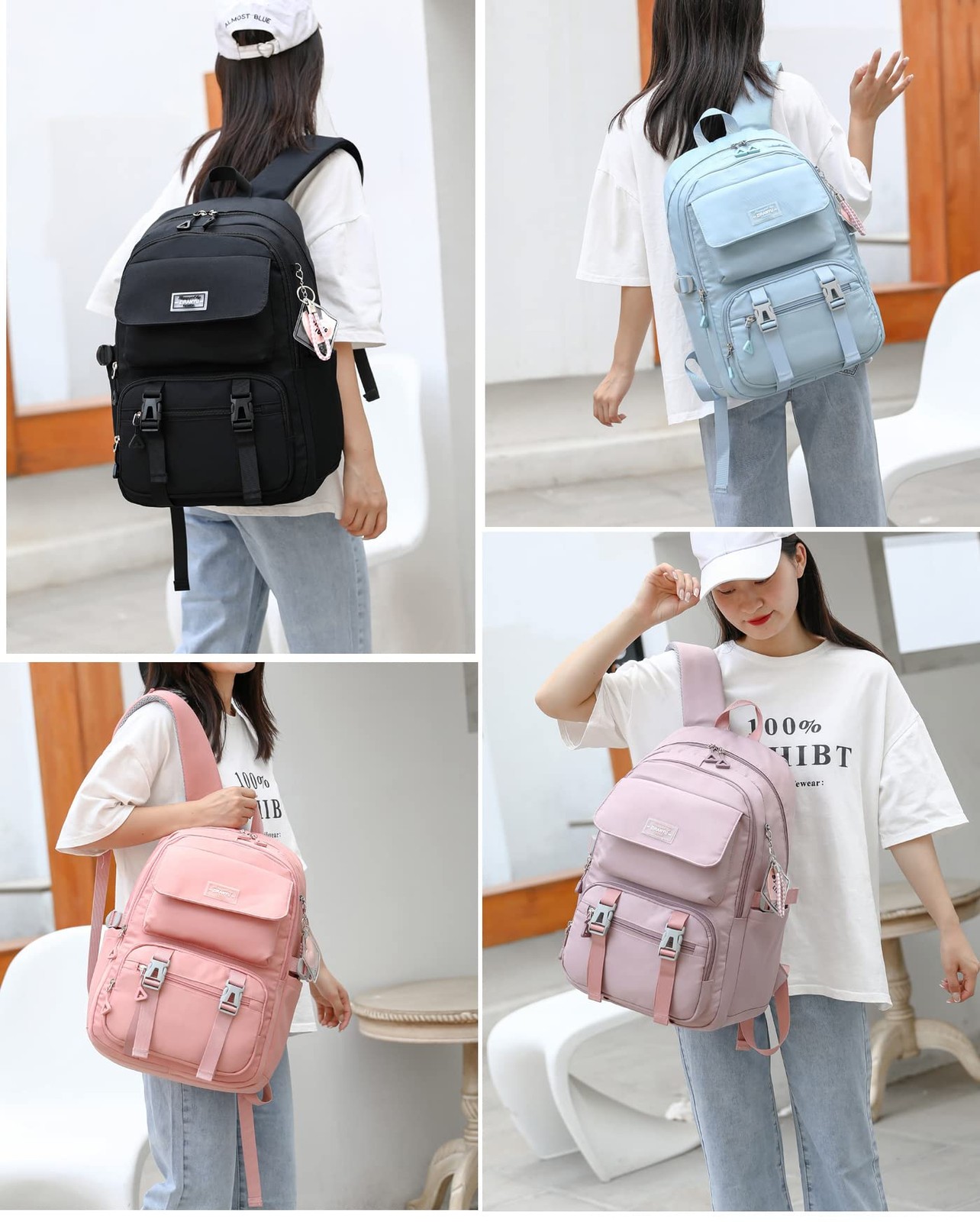 Teen Girls Casual Backpack High Middle School Daypack Travel 2# Blue 26 Liters