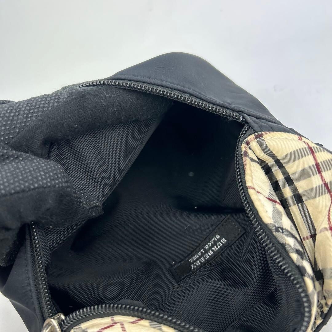 Burberry Black Label Mens Nylon Shoulder Bag Nova Check Logo Plate Black