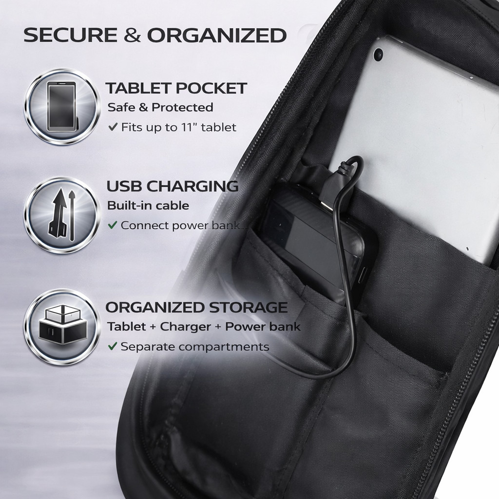 Premium Anti-Theft Sling Backpack with USB Charging Port – Waterproof Oxford –