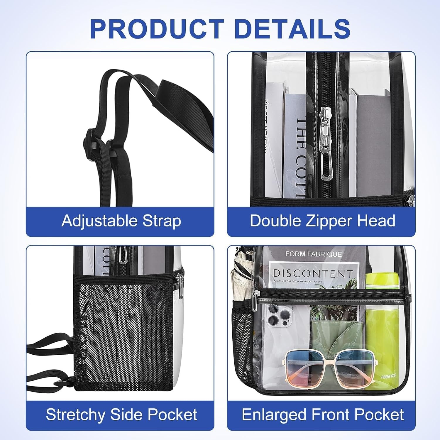 Versatile Clear Sports Backpack – 4 Pocket Design for Maximum Organization