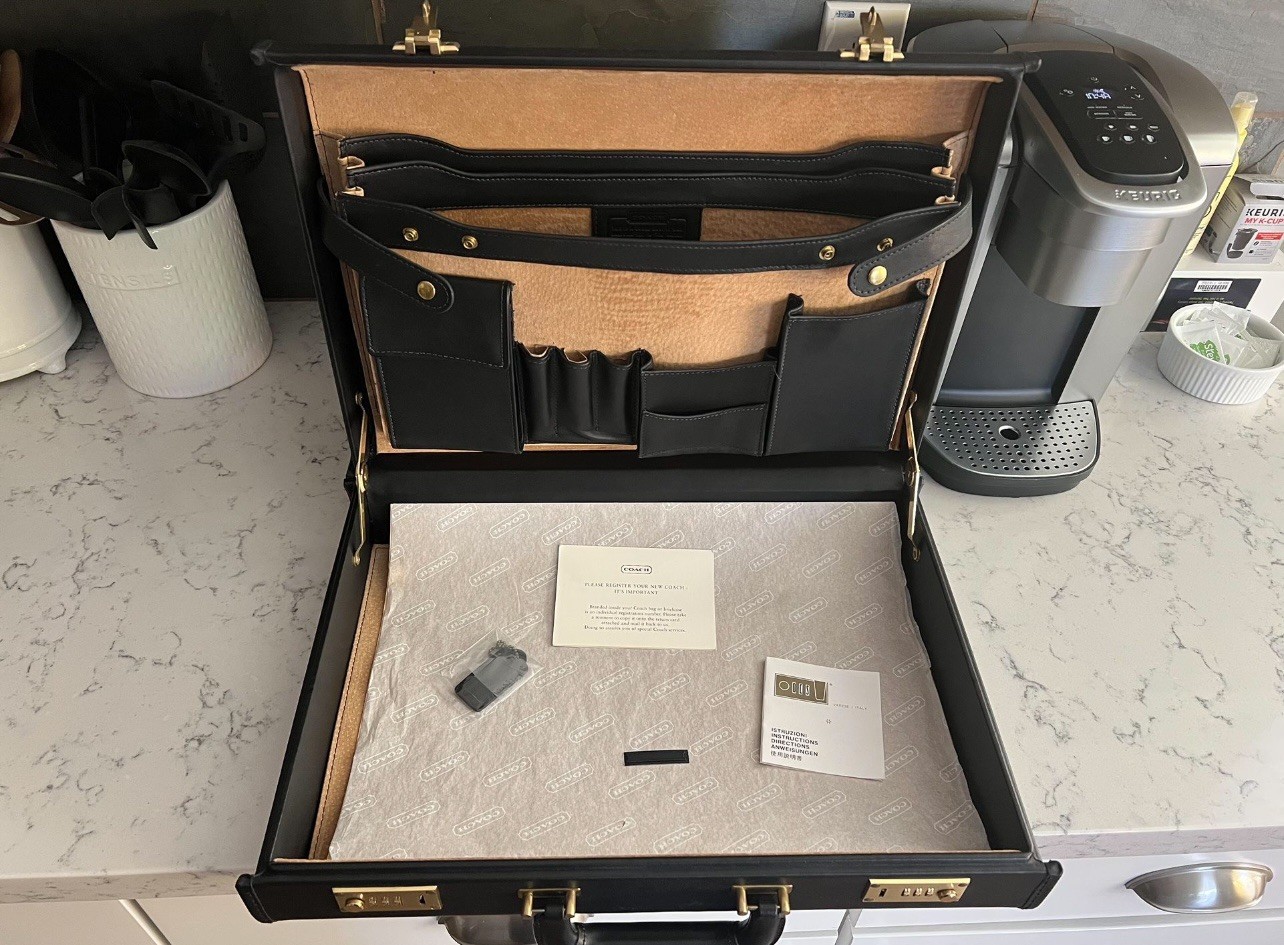 Coach Black Leather Hard Sided 4.5″ Briefcase Rare NOS Vintage Made In The USA.