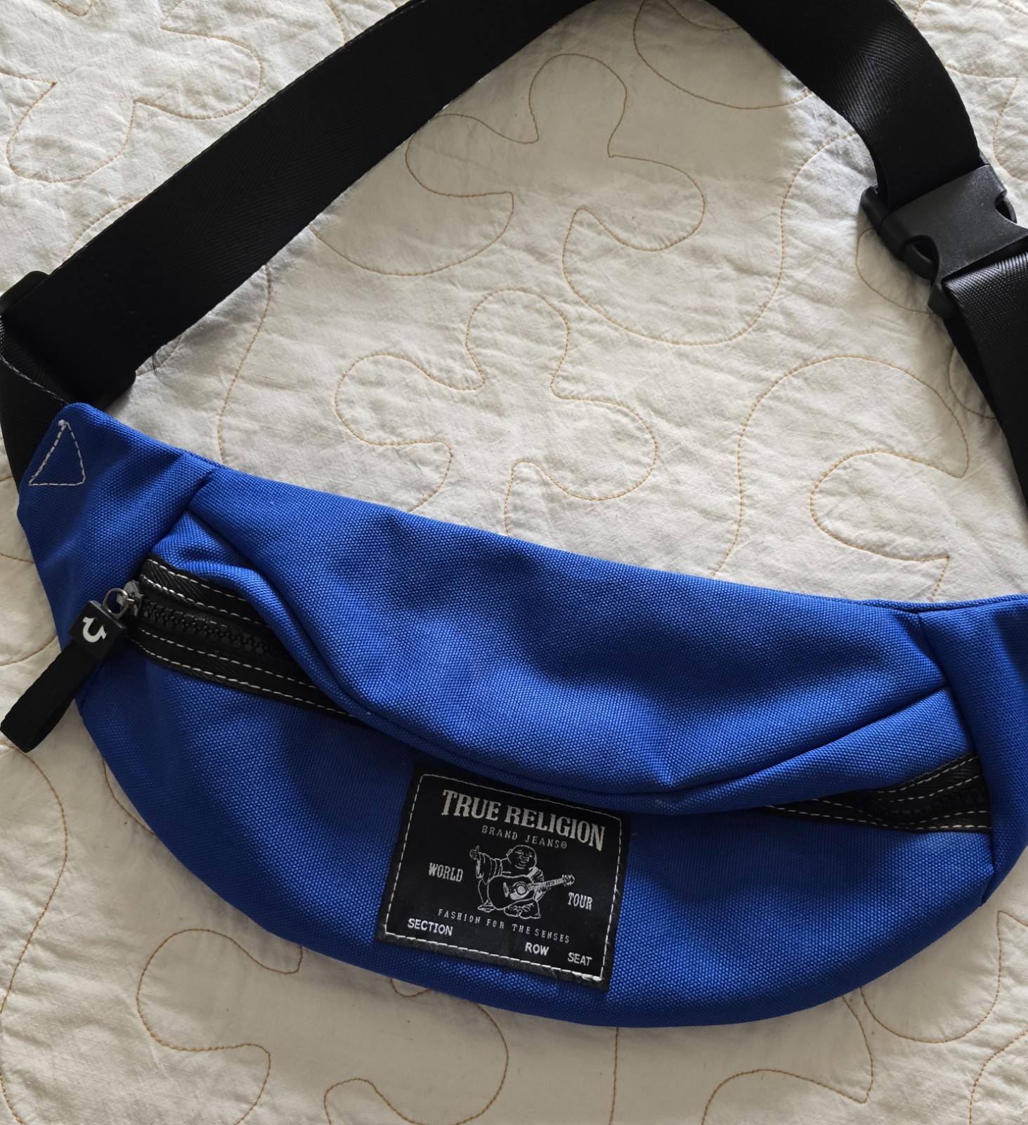 True Religion Blue Fanny Pack Hip Bag Buddha Unisex Crossbody Purse Horseshoe