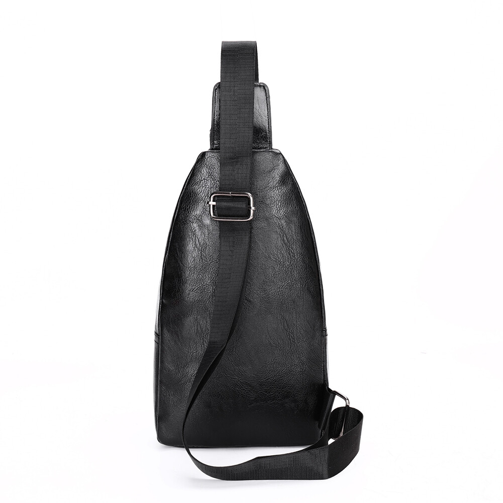 Men’s Chest Bags Sling Backpack Leather Crossbody Purse with Earphone Cable Port