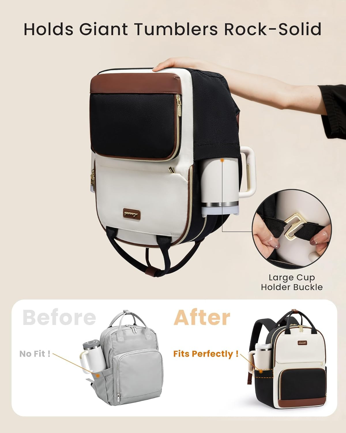 LOVEVOOK Laptop Backpack for Women with Giant Tumbler Holder Pocket, 15.6 inch T