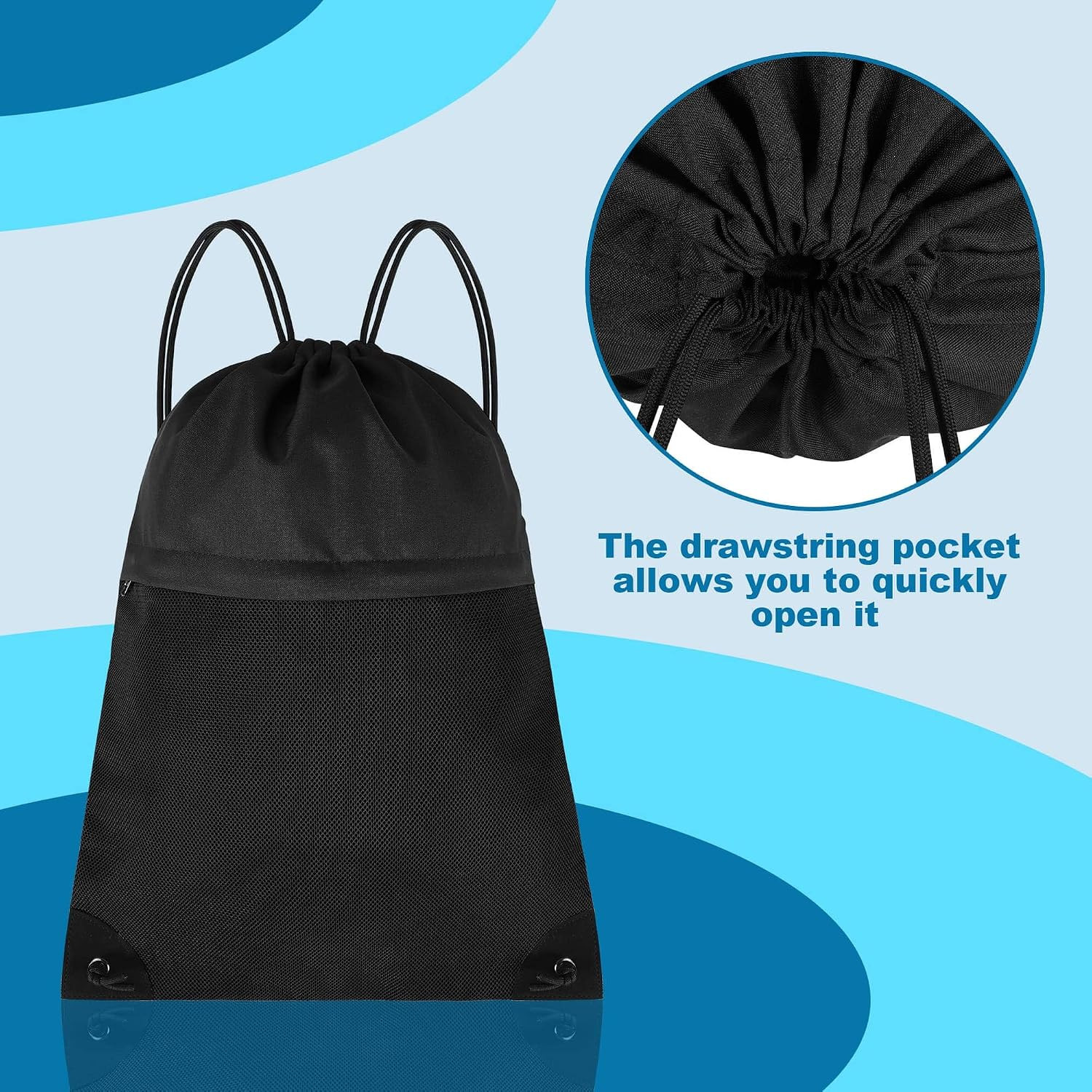 Drawstring Backpack Gym Bag Lightweight Cinch Sackpack for Travel Beach Yoga Bla