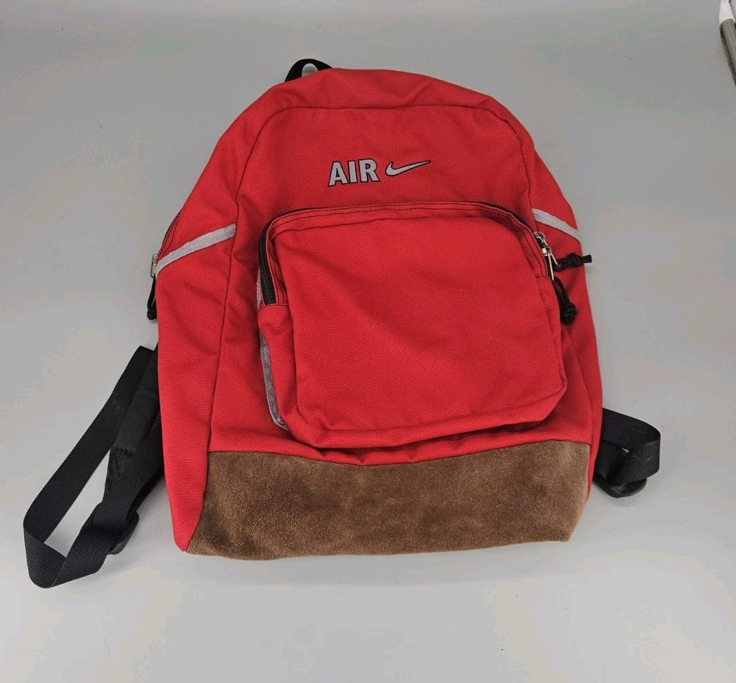 Nike Backpack Maroon Brown Suede Bottom Center Swoosh Vtg 90s Basketball Hiking