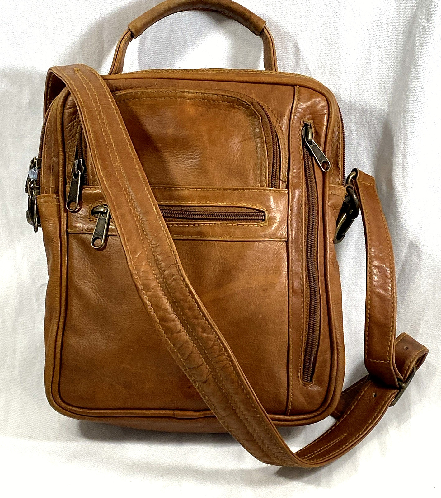 Made In Columbia Brown Leather Bag Unisex Practical Shoulder Strap Top Handle