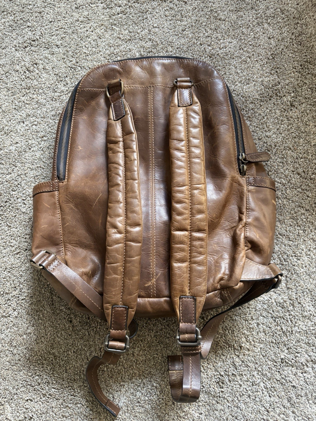 Vintage Frye Leather Backpack Large Multiple Pockets Brown Leather Zip Closures