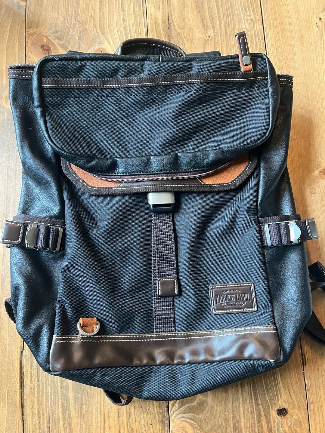 Harvest Label Connect Backpack Black and Brown Leather Trim