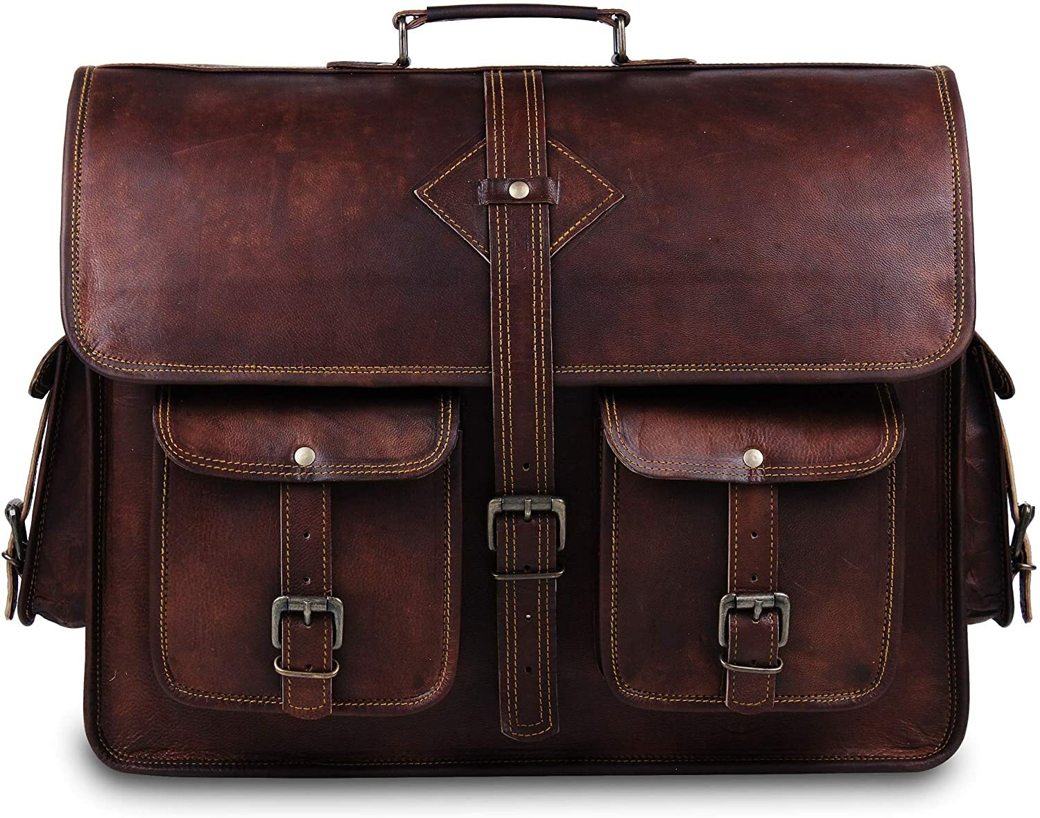 Men’s Rare Goat Leather Vintage Laptop Messenger Handmade Briefcase Bag Satchel