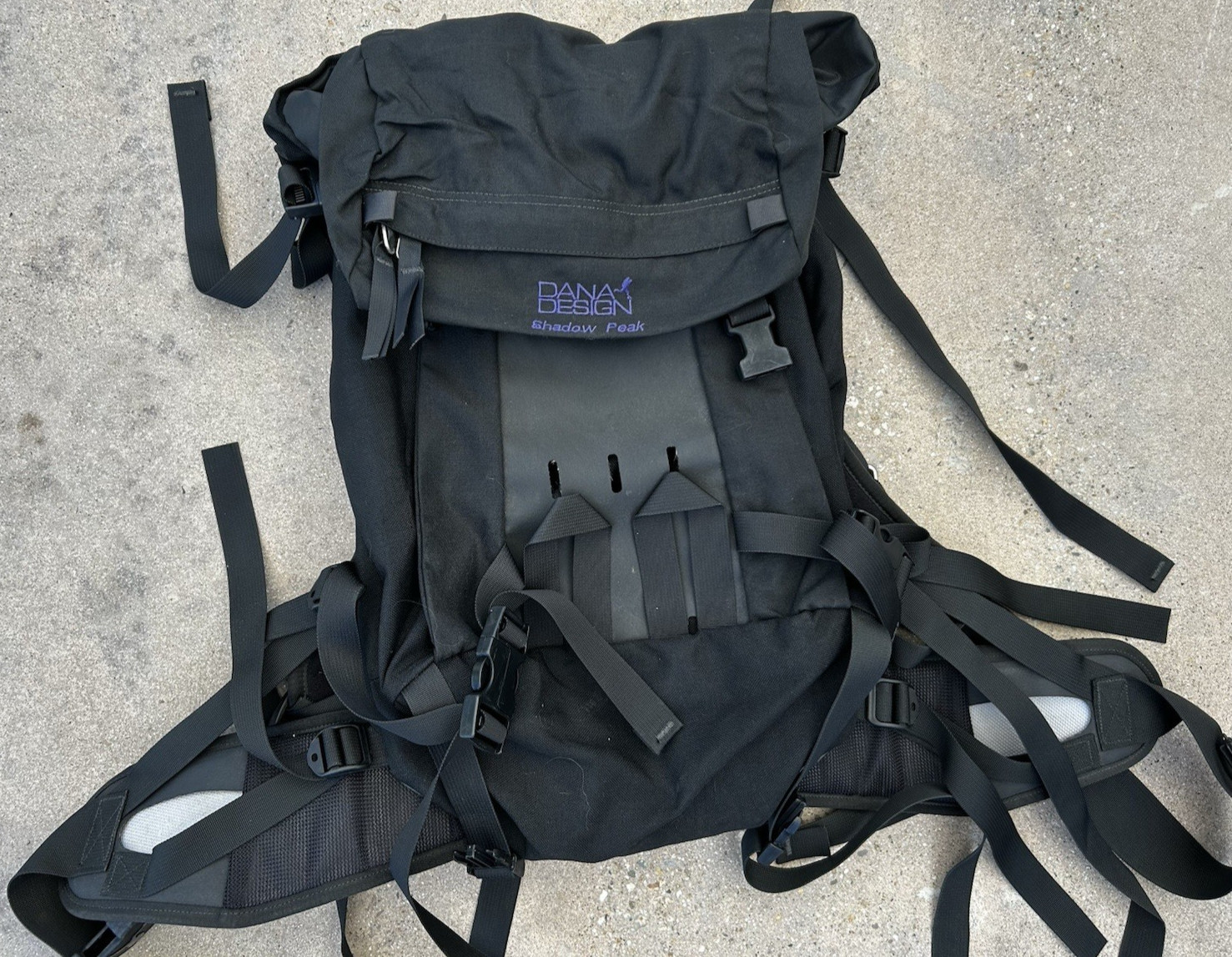 Dana Design Shadow Peak Black Purple Trim Backpack Day Bag Hiking M/L 18″ x 12″
