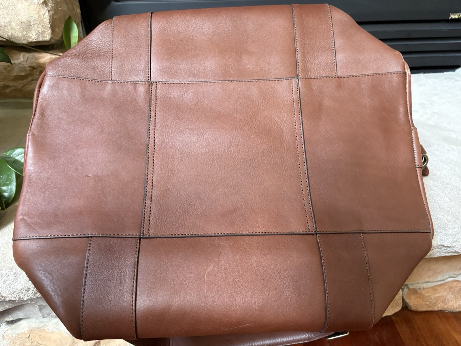 Tecovas Brown Leather Duffle Bag Weekender Shoulder Strap Luggage Tag NWOT