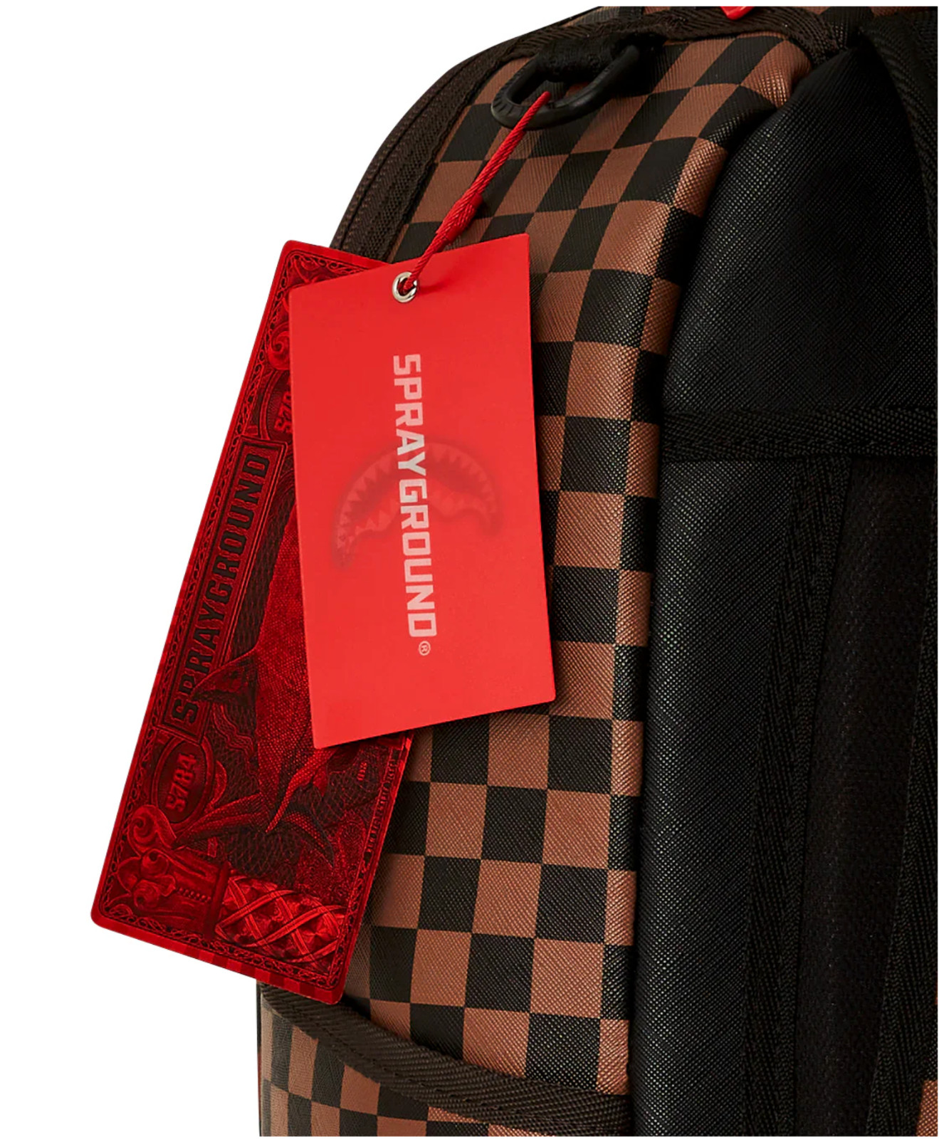 Sprayground Shark In Paris Brown Checkered Money Bear Backpack School Books Bag