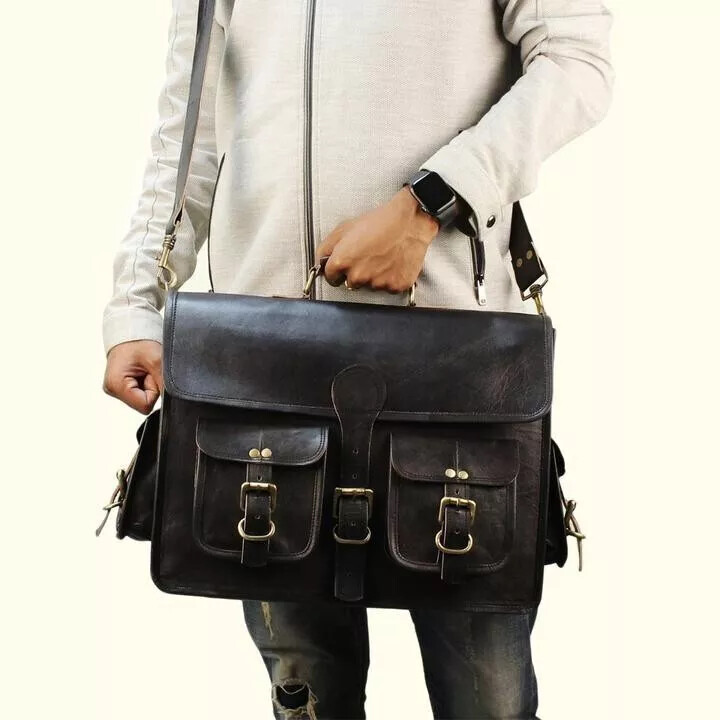 Vintage Genuine Leather Messenger Bag – Laptop Briefcase & Shoulder Satchel