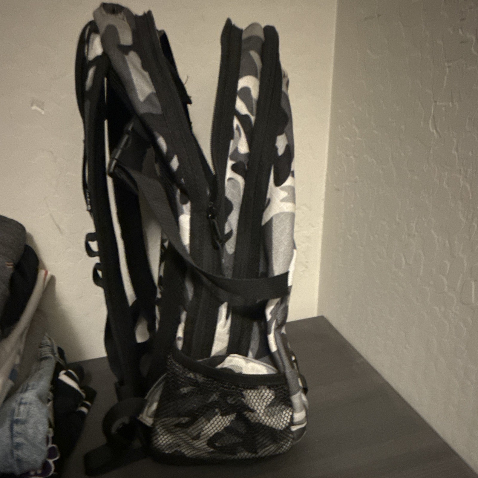FTP Gray/Black/White Camo Backpack Zip Closure Adjustable Straps Pockets
