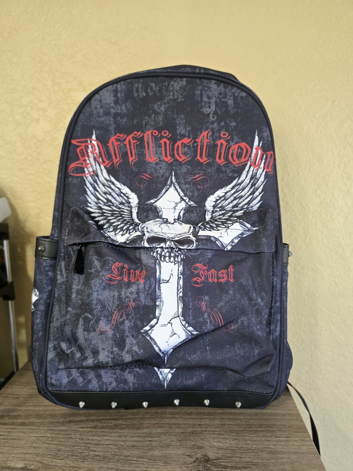 $69…Affliction Live Fast Backpack Black. Medium, Studded/Faux Leather.