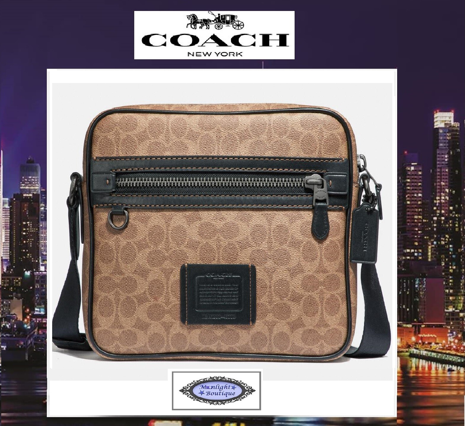 NWT COACH DYLAN 27 Signature Canvas Leather Crossbody Flight Bag 43008 In KHAKI