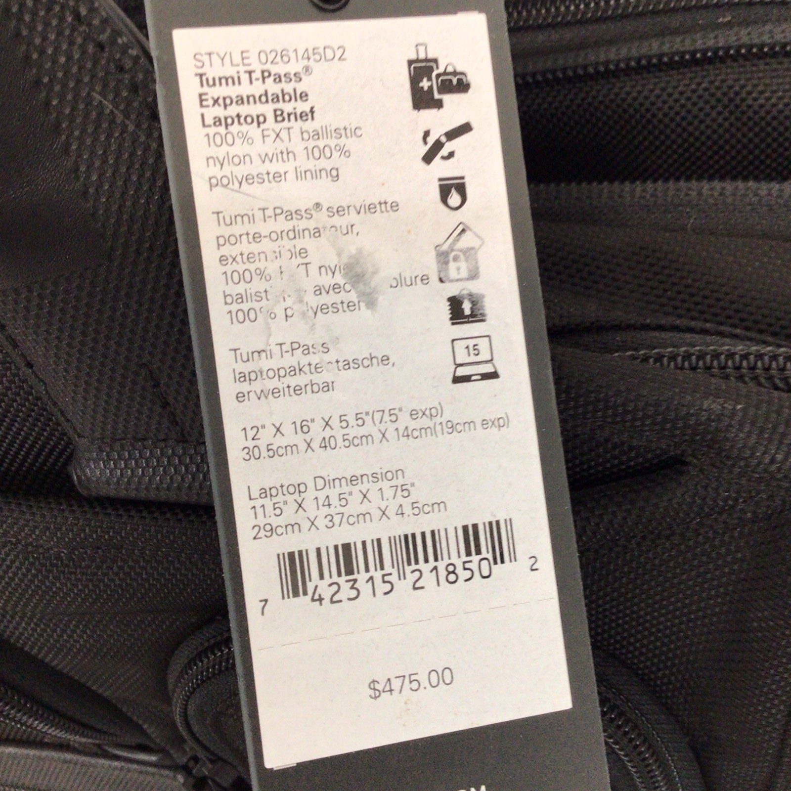 Tumi Alpha 2 Expandable Organizer Brief T-Pass Black FXT Ballistic Nylon 26145D