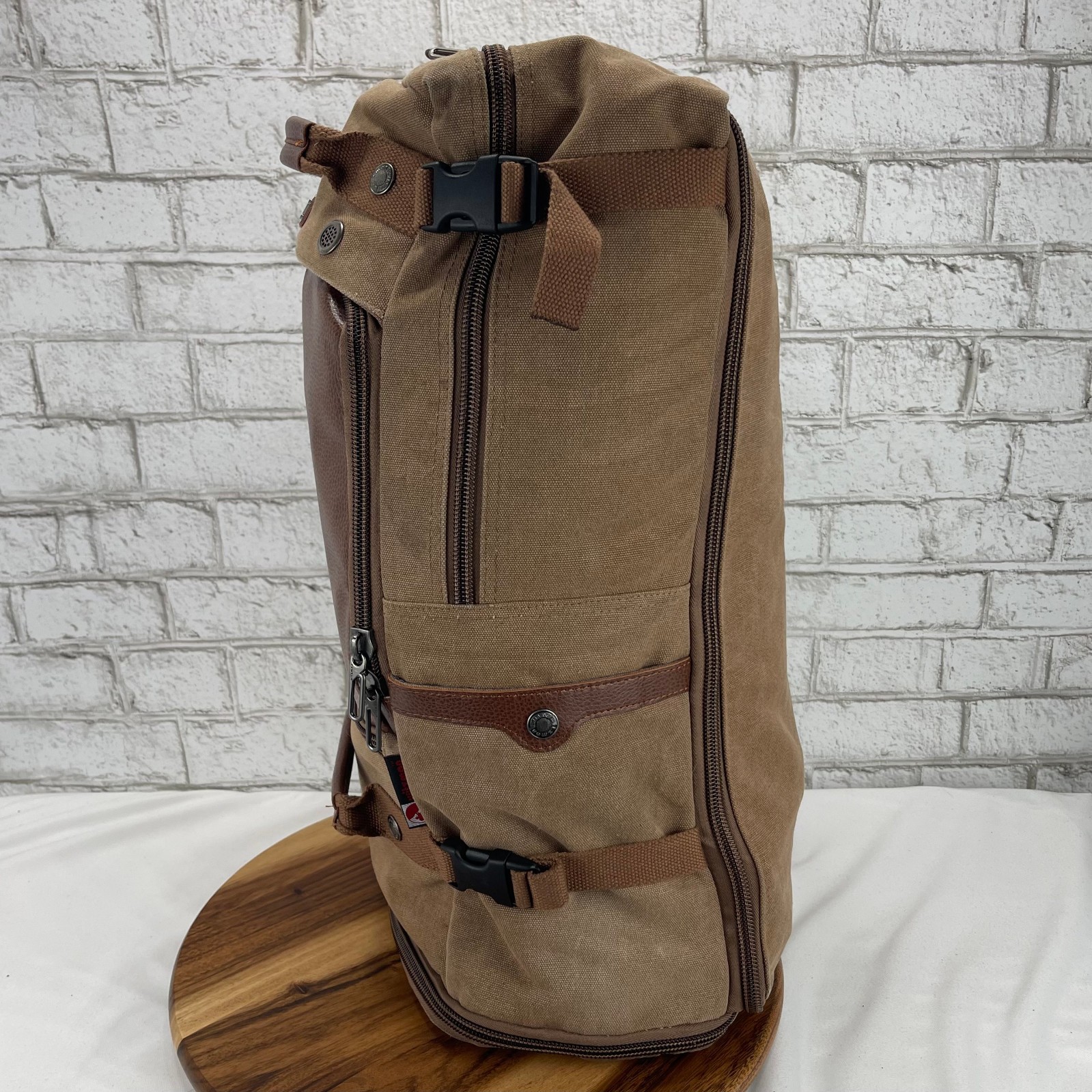 Witzman Brown Canvas Leather Multipocket Laptop Convertible Back Pack Travel Bag